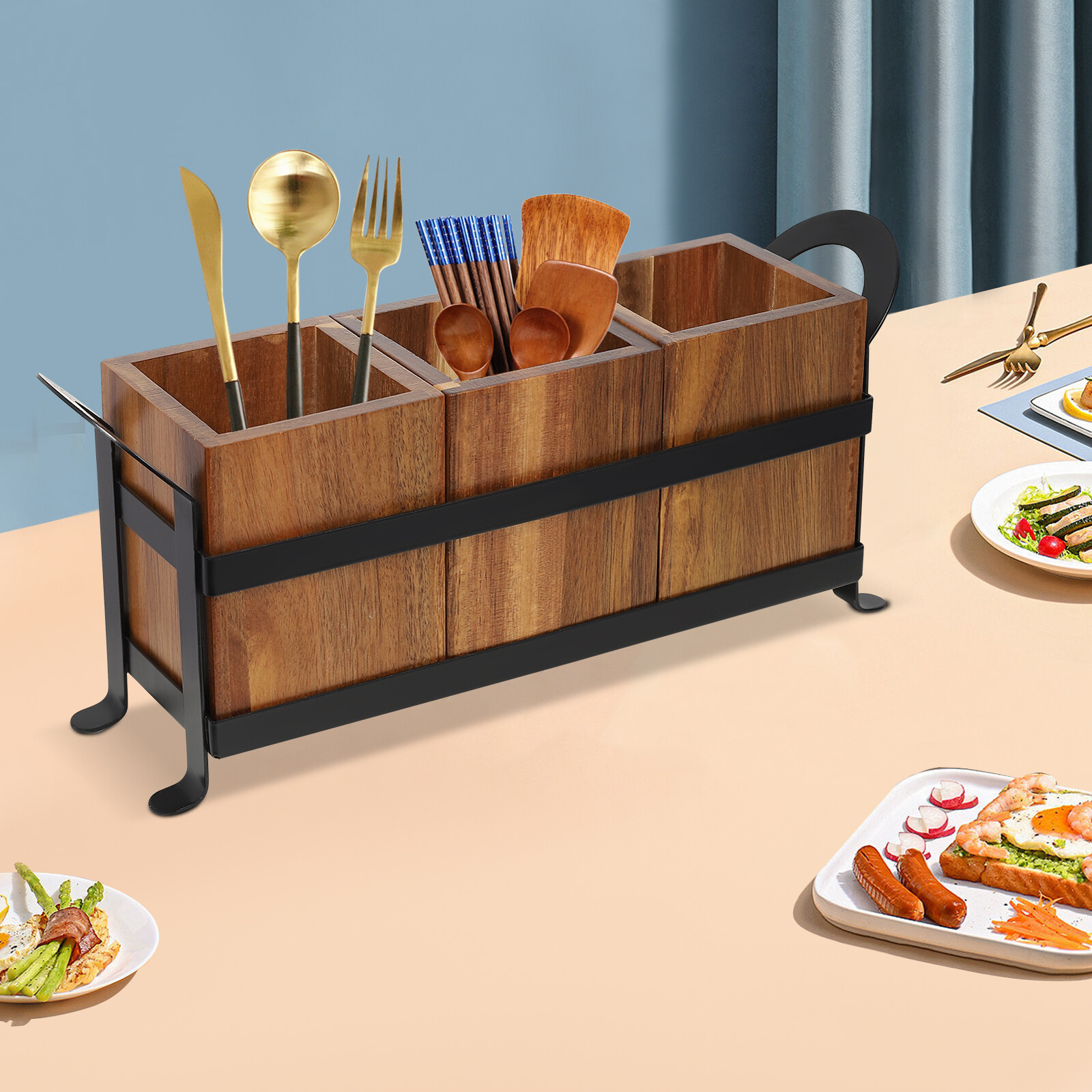 Utensil Cutlery Holder Wooden Utensil Organizer Rustic Kitchen Utensil Organizer