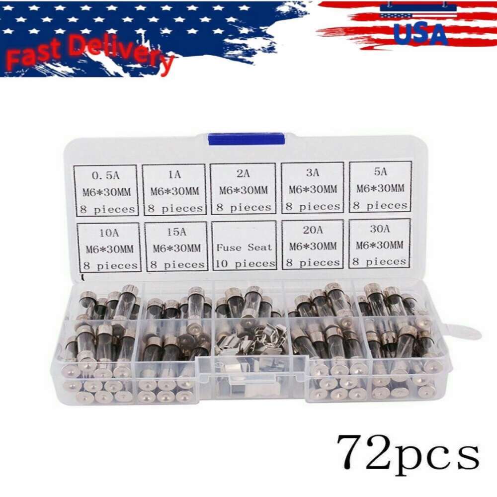 6*30mm 72X Car Boat Quick Blow Glass Tube Fuse Assorted Kit Fastblow Glass Fuses