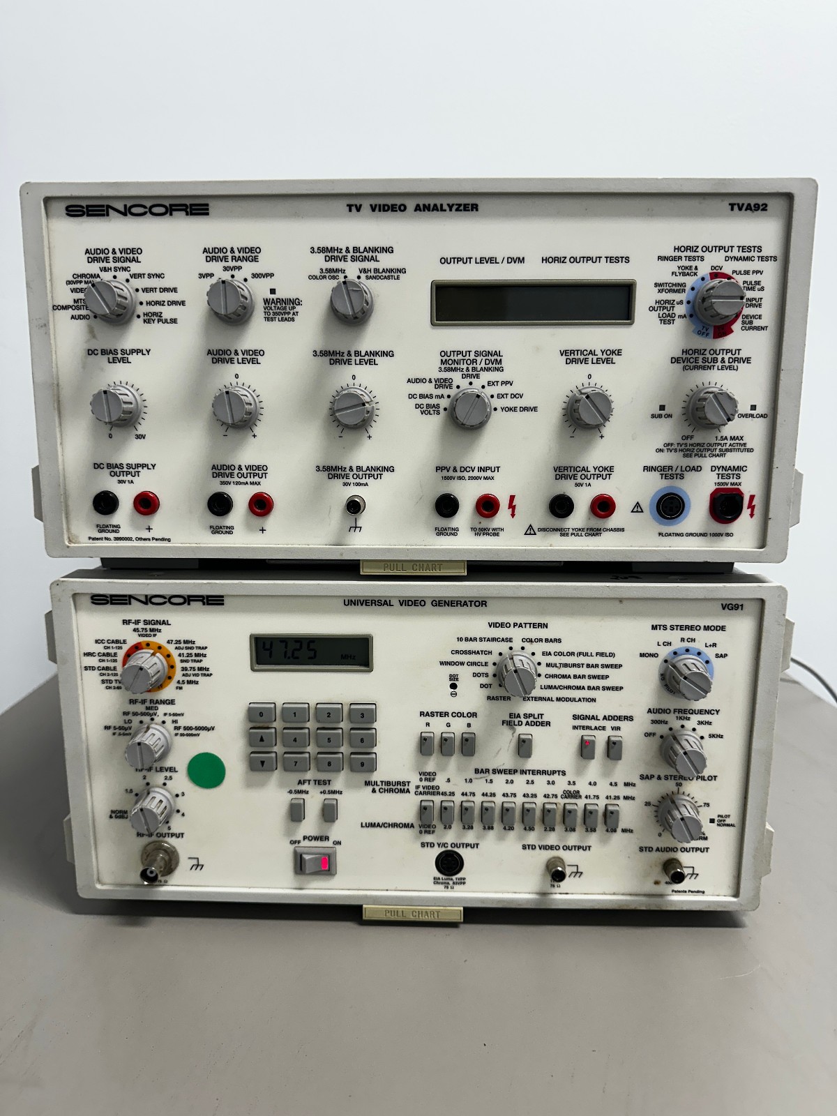Sencore VG91 Universal Video Generator + TVA92 TV Video Analyzer - As Is, Charts