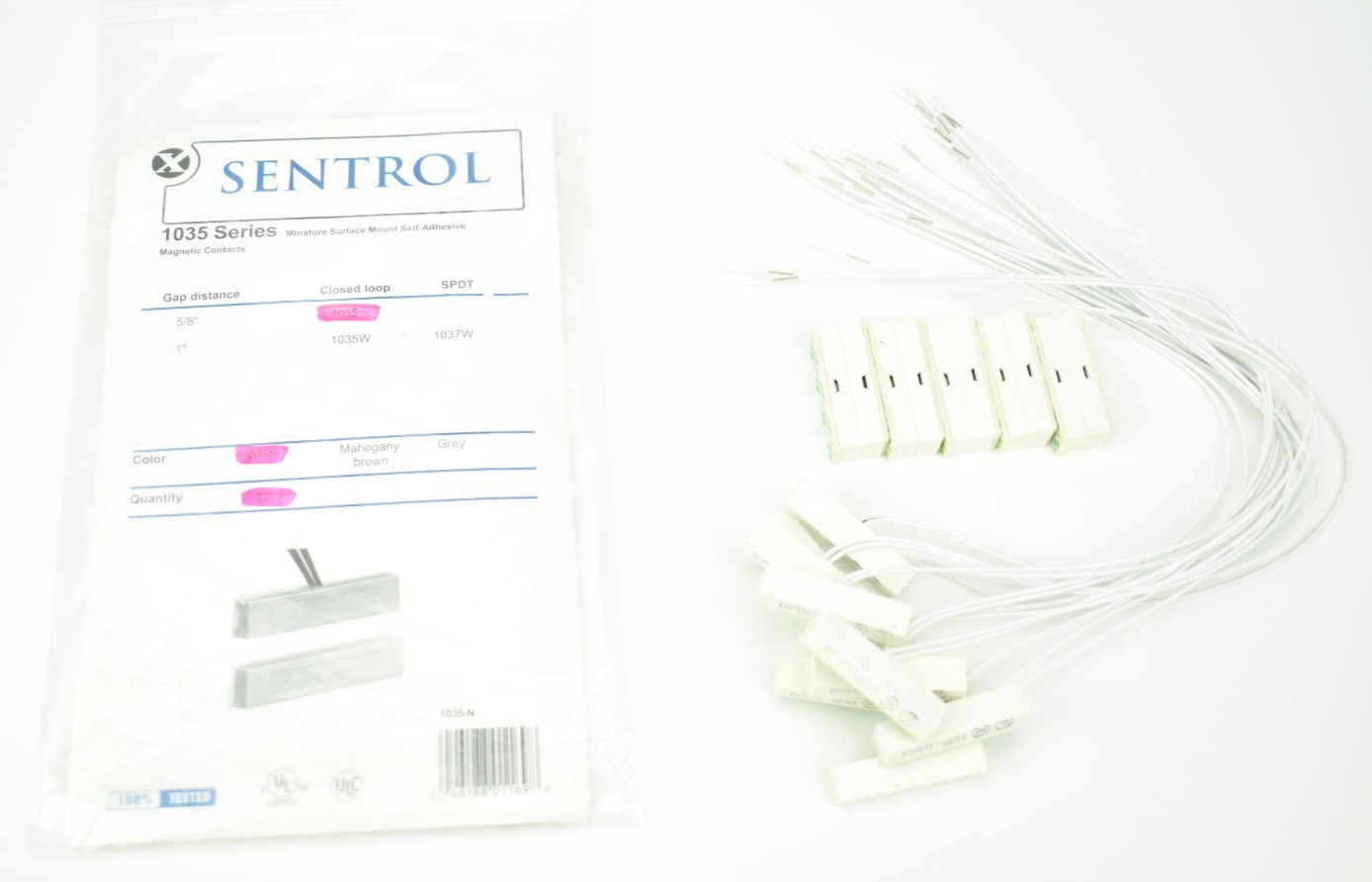 Lot of 10 Sentrol 1035 Magnetic Contacts White 5/8" Gap Self-Adhesive N/O