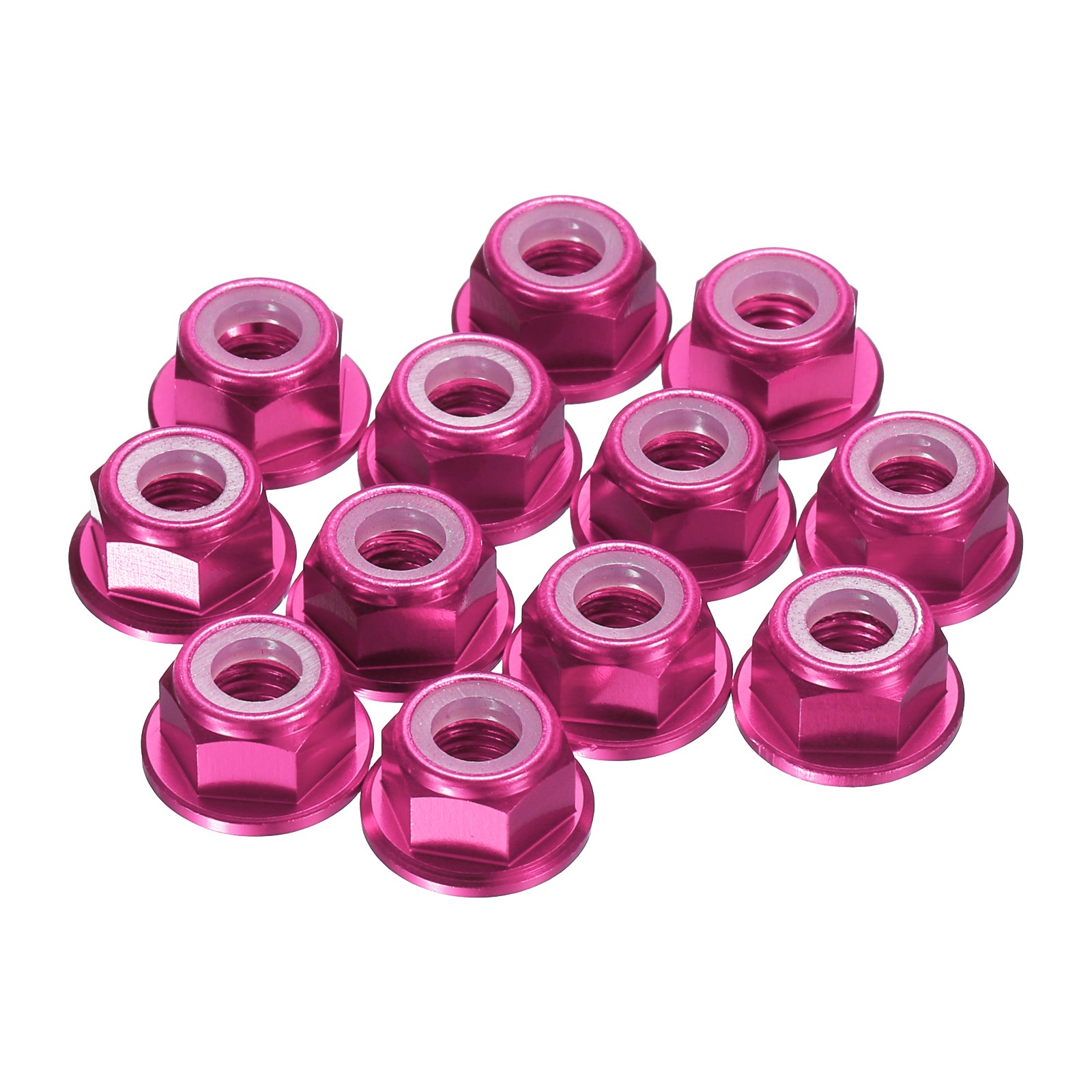 12 Pcs M5 Pitch 0.8mm Aluminum Alloy Lock Nut Flange Nut Nylon Lock, Rose red
