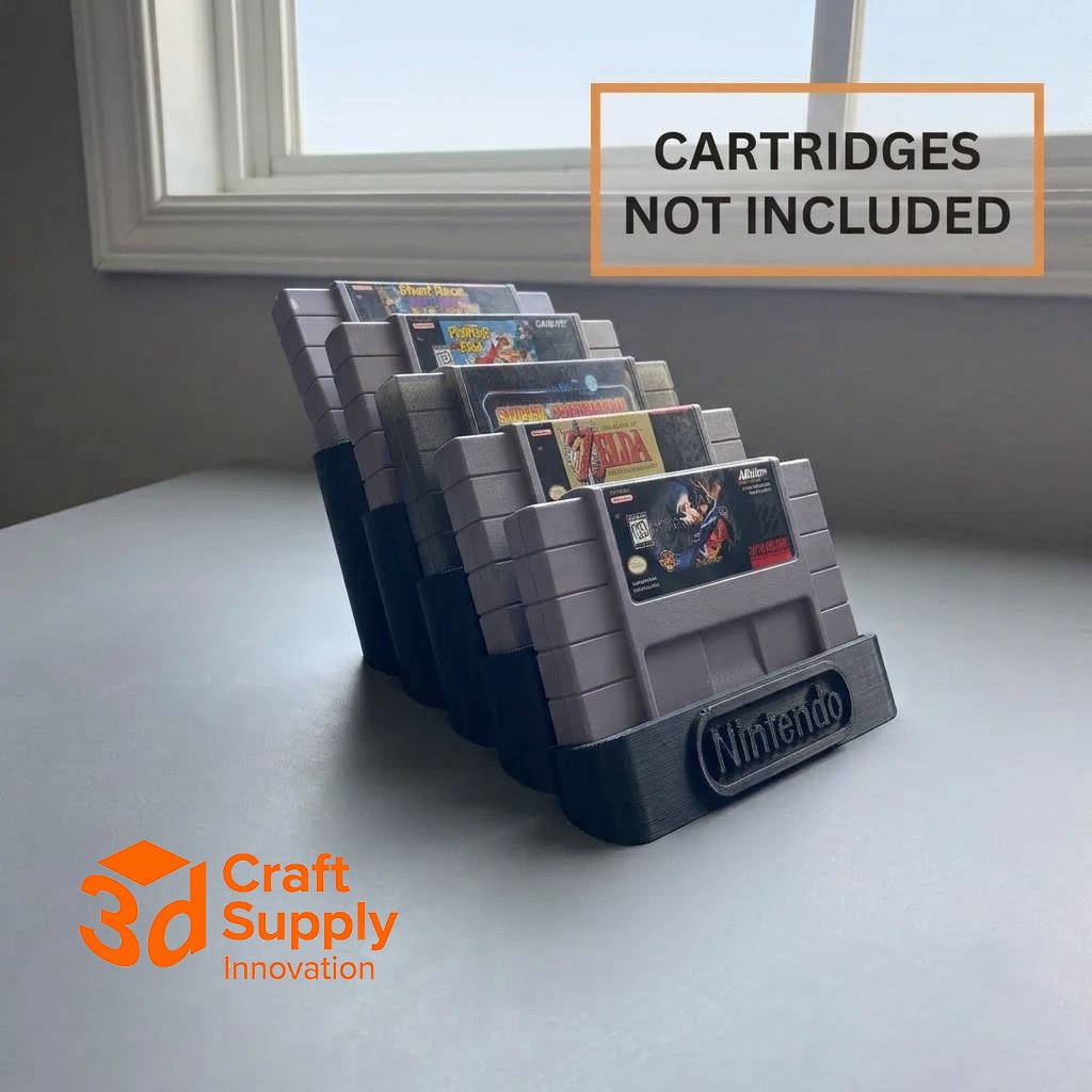 Angled 5 Game Cartridge Staggered Display Stand for Nintendo SNES (NTSC) w/ Logo