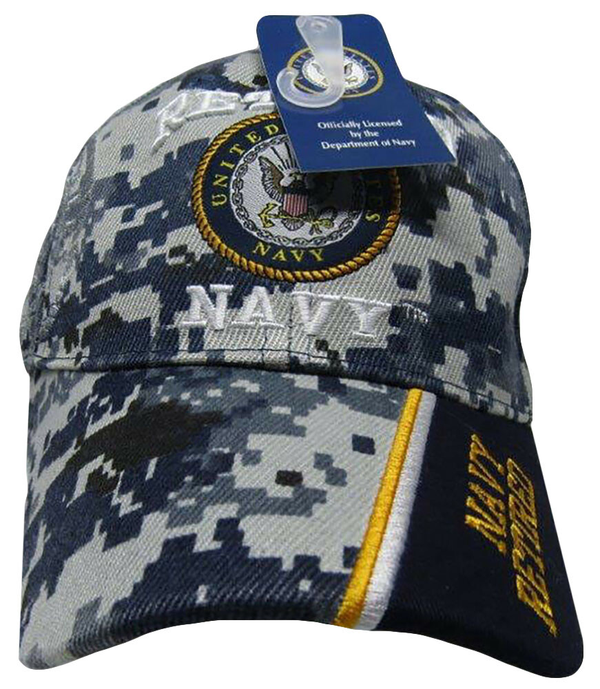 US Navy Retired Blue ACU Digital Camo Embroidered Shadow Black Cap Hat Licensed