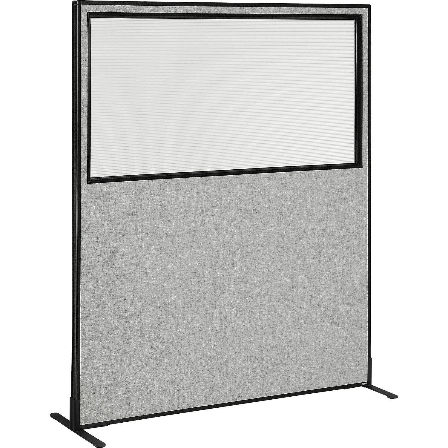 60-1/4"W x 96"H Freestanding Office Partition Panel with Partial Window Gray