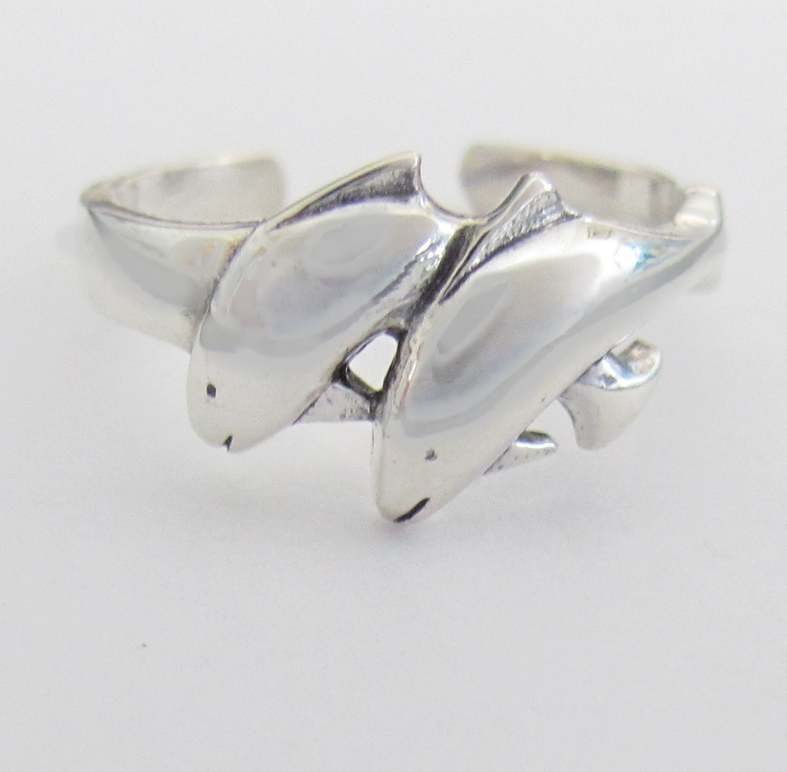 Sterling Silver 2 Dolphins adjustable toe ring