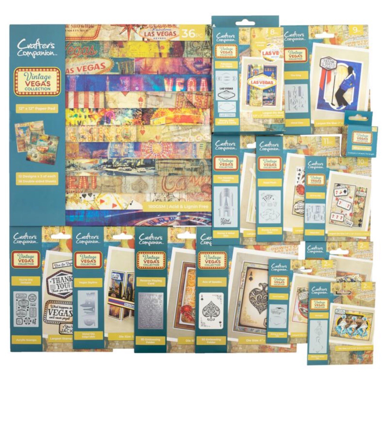 Crafter's Companion Vintage Vegas Craft Collection, Dies, Stamps, More