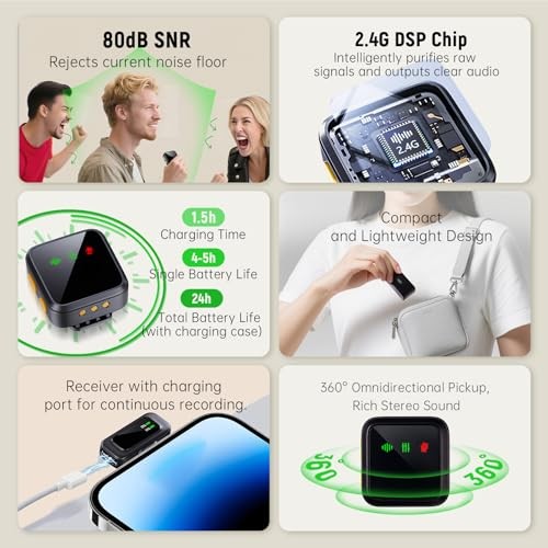 Wireless Lavalier Microphone T40 for iPhone/Android with Intelligent black