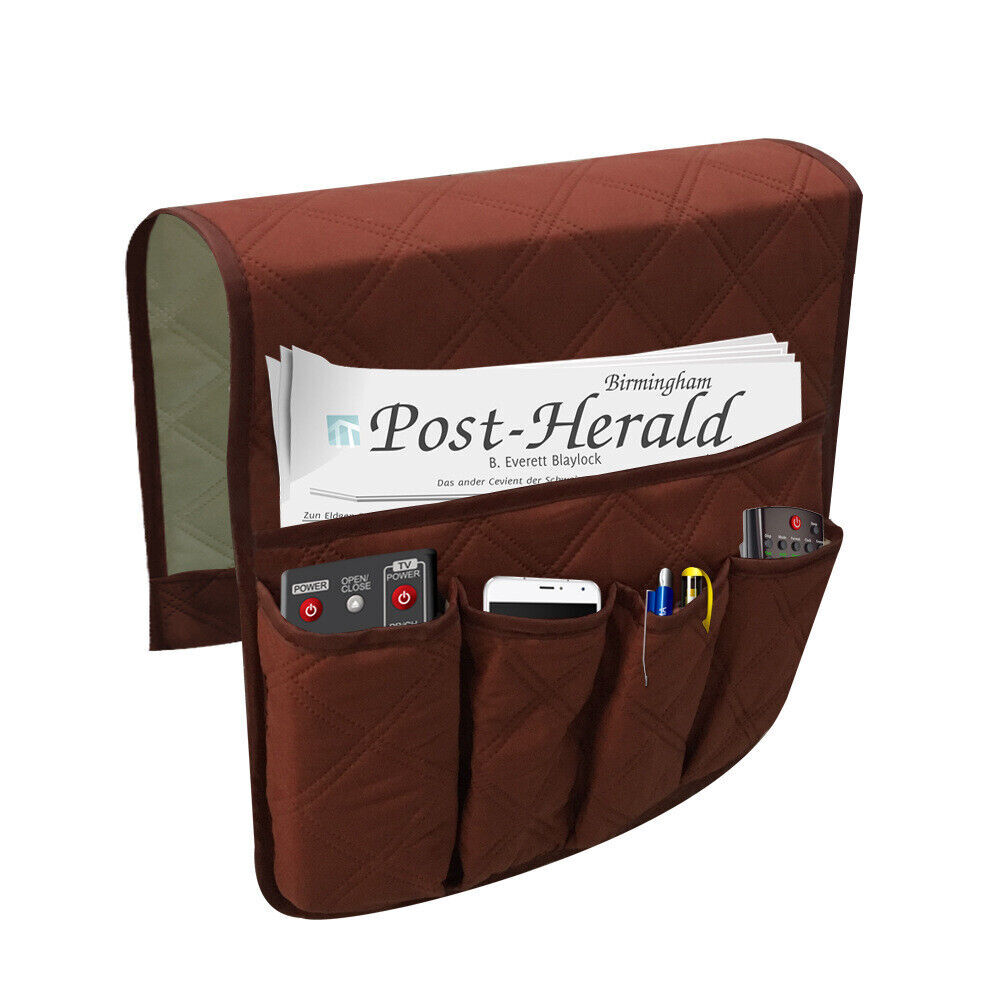 5 Pocket Sofa Arm Rest Organizer Caddy Couch Tray Remote Control Holder Table
