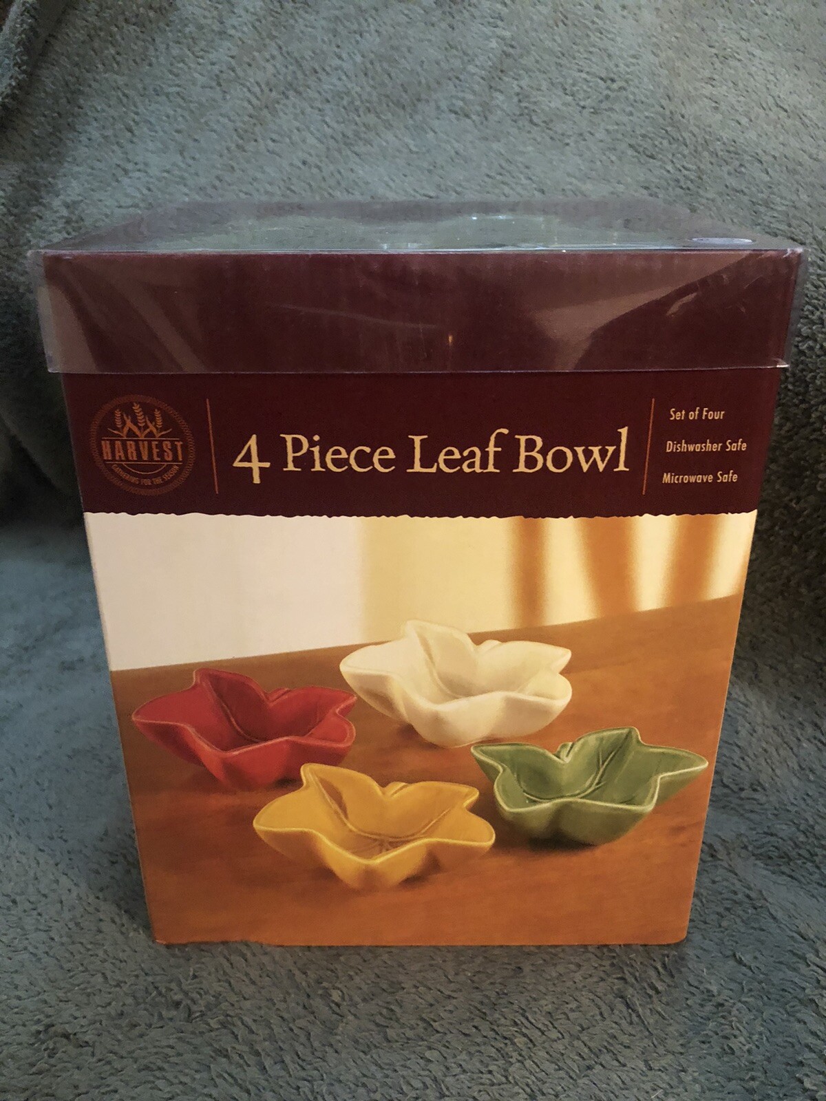 HARVEST 4 PIECE CERAMIC AUTUMN LEAF BOWL SET SNACK DESSERT DISHES (NEW)
