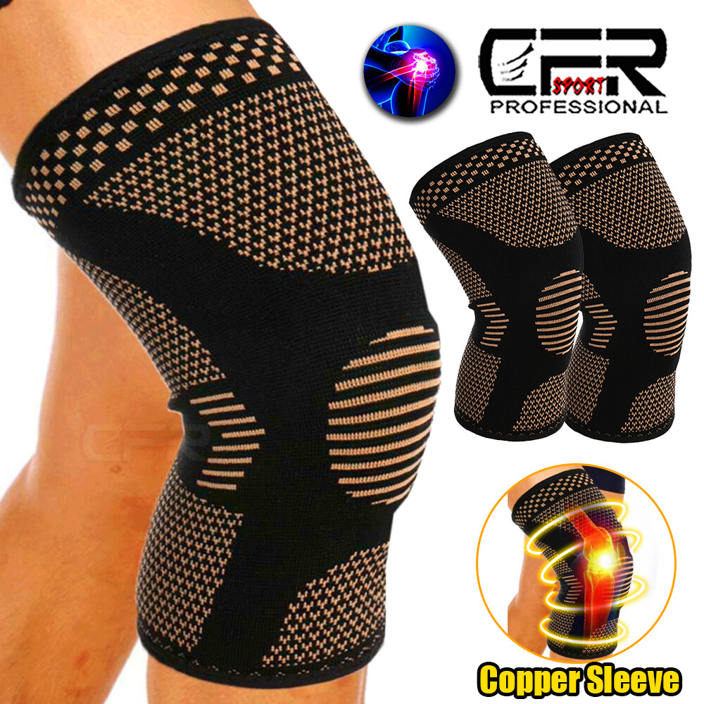 Copper Knee Brace Support Compression Sleeve Football Joint Pain Arthritis Strap