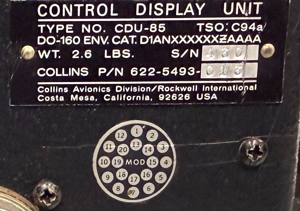 Control Display Unit CDU85 622-5493-013 Removed Working