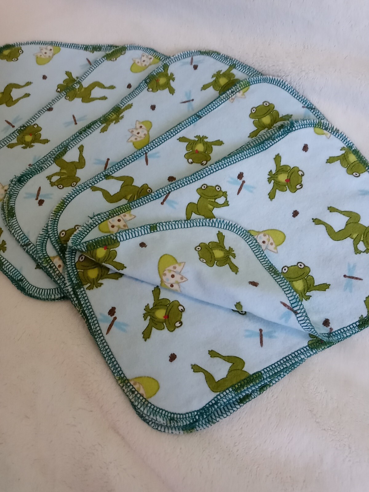15 Flannel Bidet Wipes 6x9Family Baby Adult Cloth Serged Edge 2 Layer Frogs