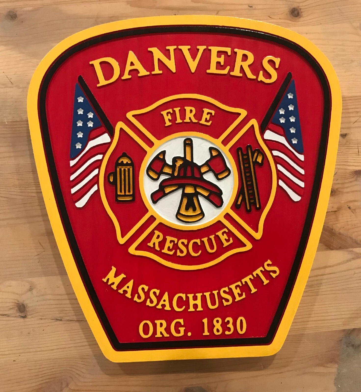 Fire Department Danvers 3D routed wood patch sign Custom