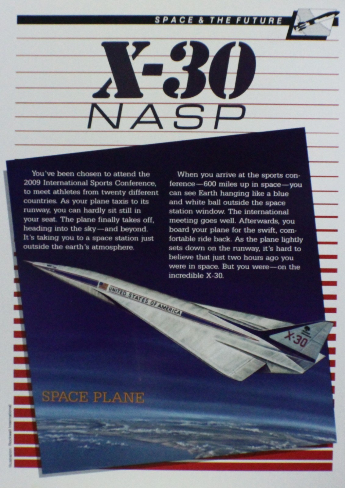 X-30 X30 Space Plane Picture Aircraft Pamphlet Info Sheet Wall Art Out of Print