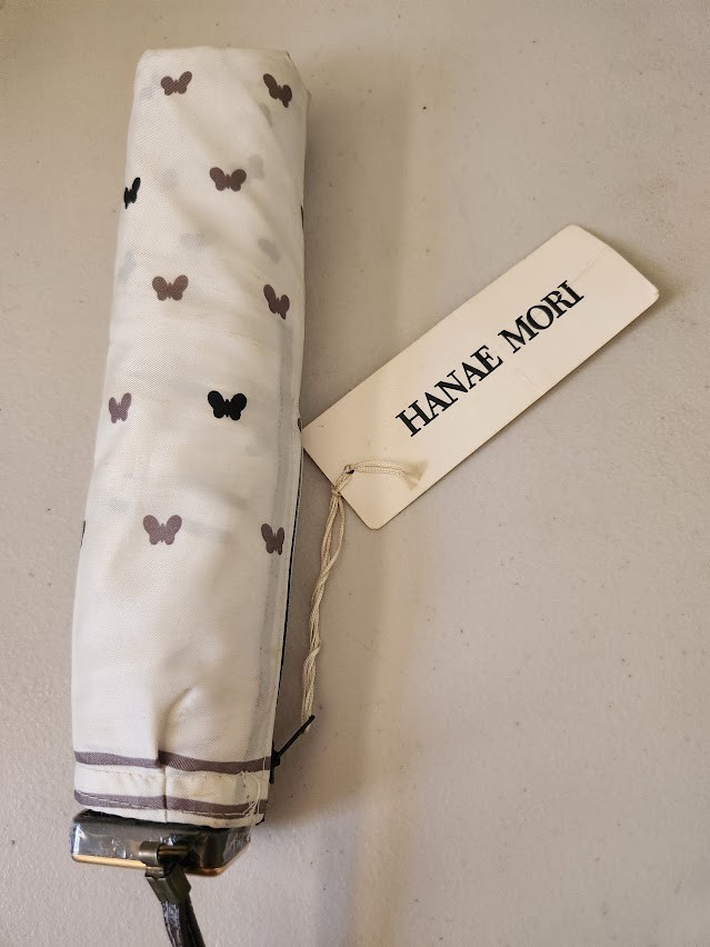 HANAE MORI Luxury Folding Umbrella White with Butterflies - Rare