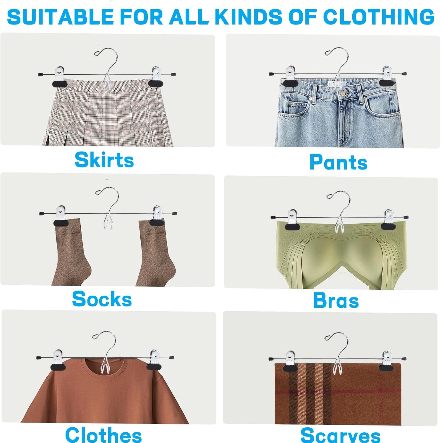 Amber Home 20 Pack Heavy Duty Metal Pants Skirt Hangers, Stackable, Adjustabl...