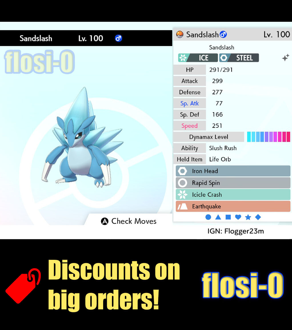 6IV Ultra Shiny Sandslash Alola or Kanto Pokemon Sword and Shield (Square Shiny)