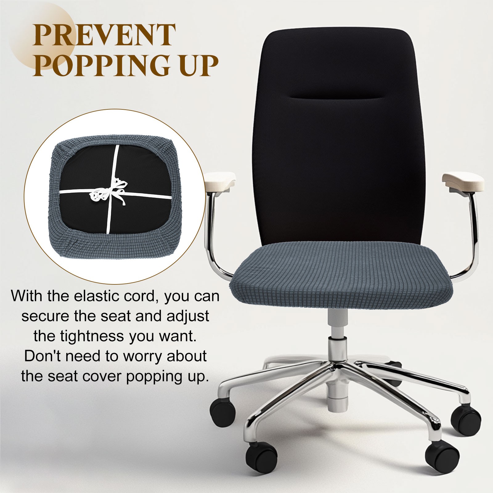 Office Chair Cover, Grid Computer Chair Seat Cover, L(45-48cm), Dark Gray