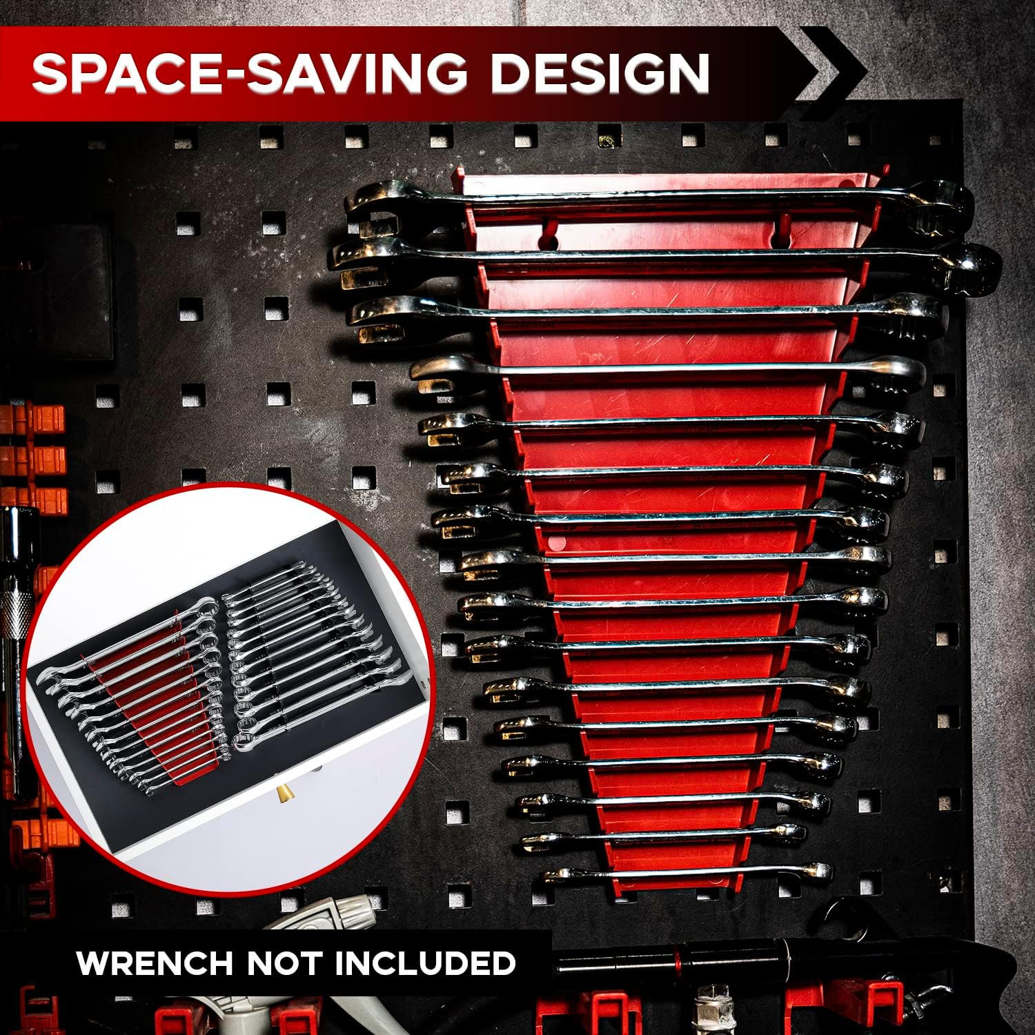 26 Slots Metal Wrench Organizer, Wrench Holder Tray Set, Wall-Mounted Tool Or...