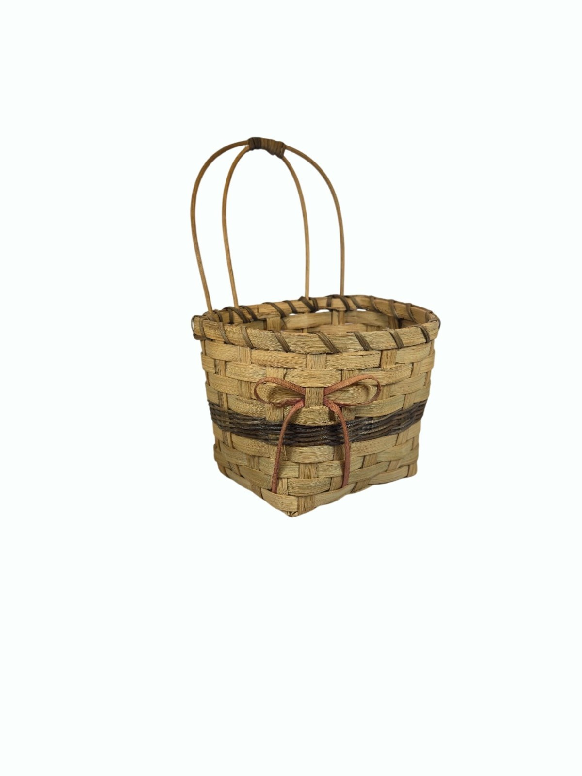 Handcrafted Woven Bow Basket Double Arch Handle Natural Rustic Storage decor