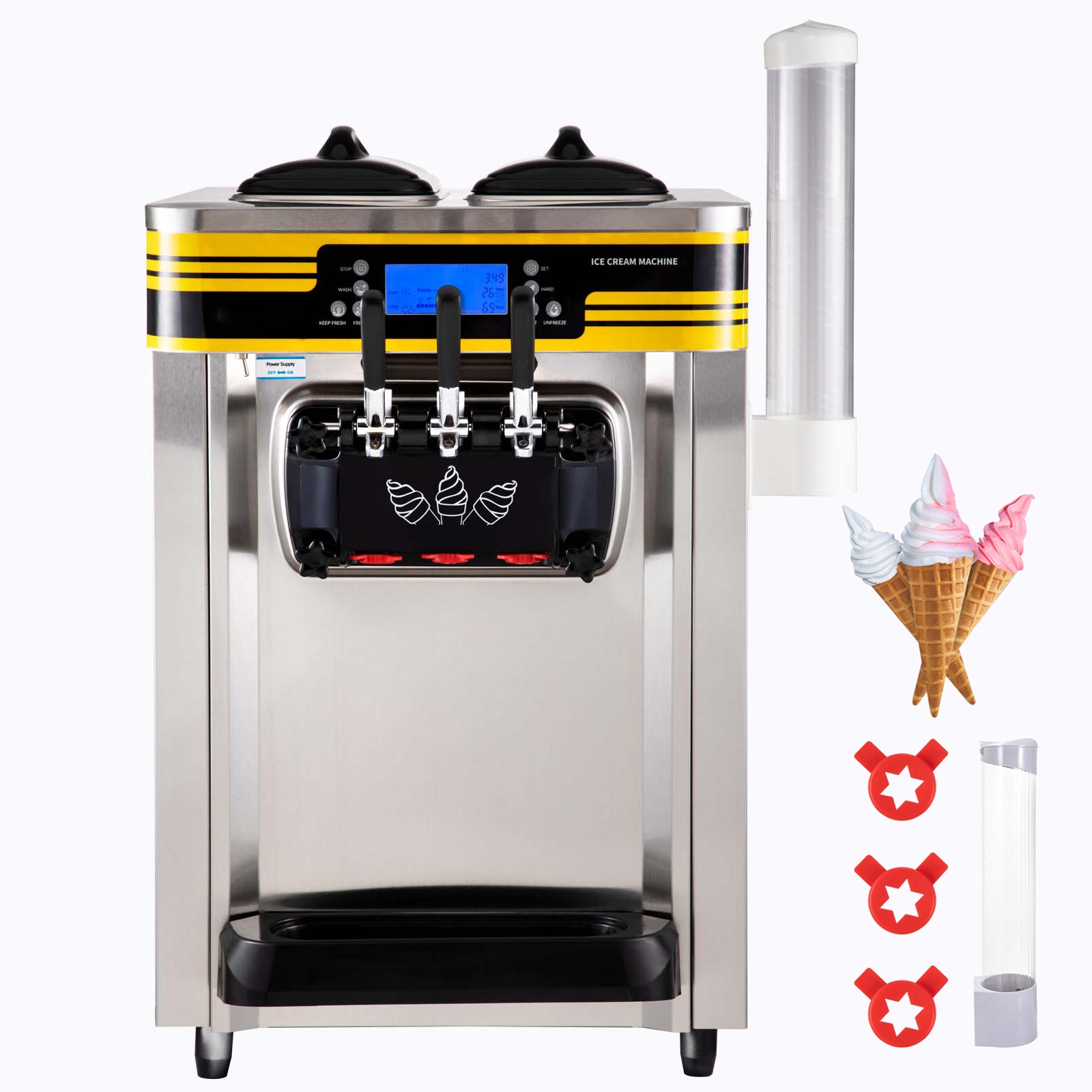 Uimoso Countertop Soft Serve Ice Cream Maker 22-30L/H Frozen Yogurt Machine