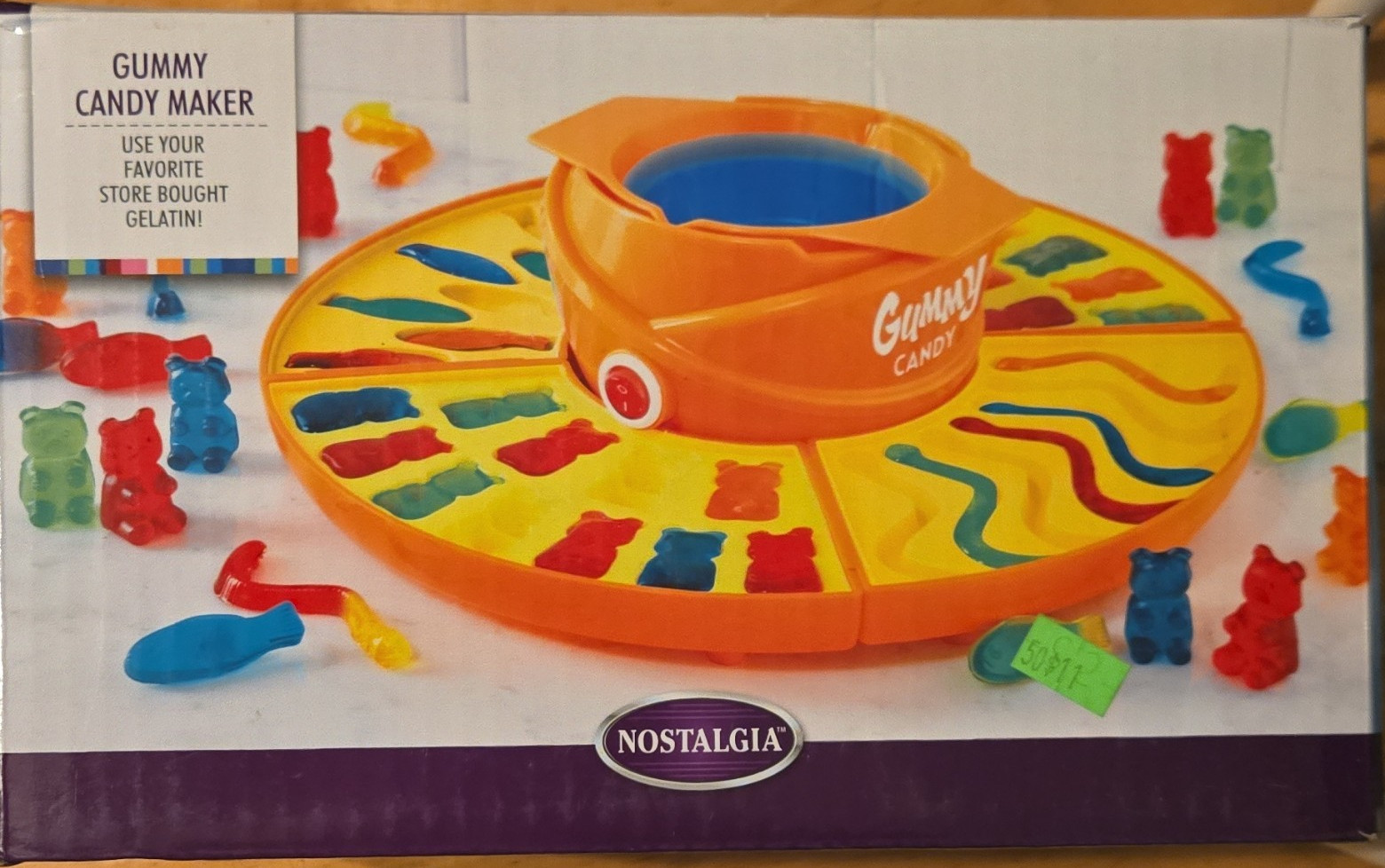 Nostalgia Gummy Candy Maker GCM7 60W 120V Orange/Yellow w/ Silicone Molds