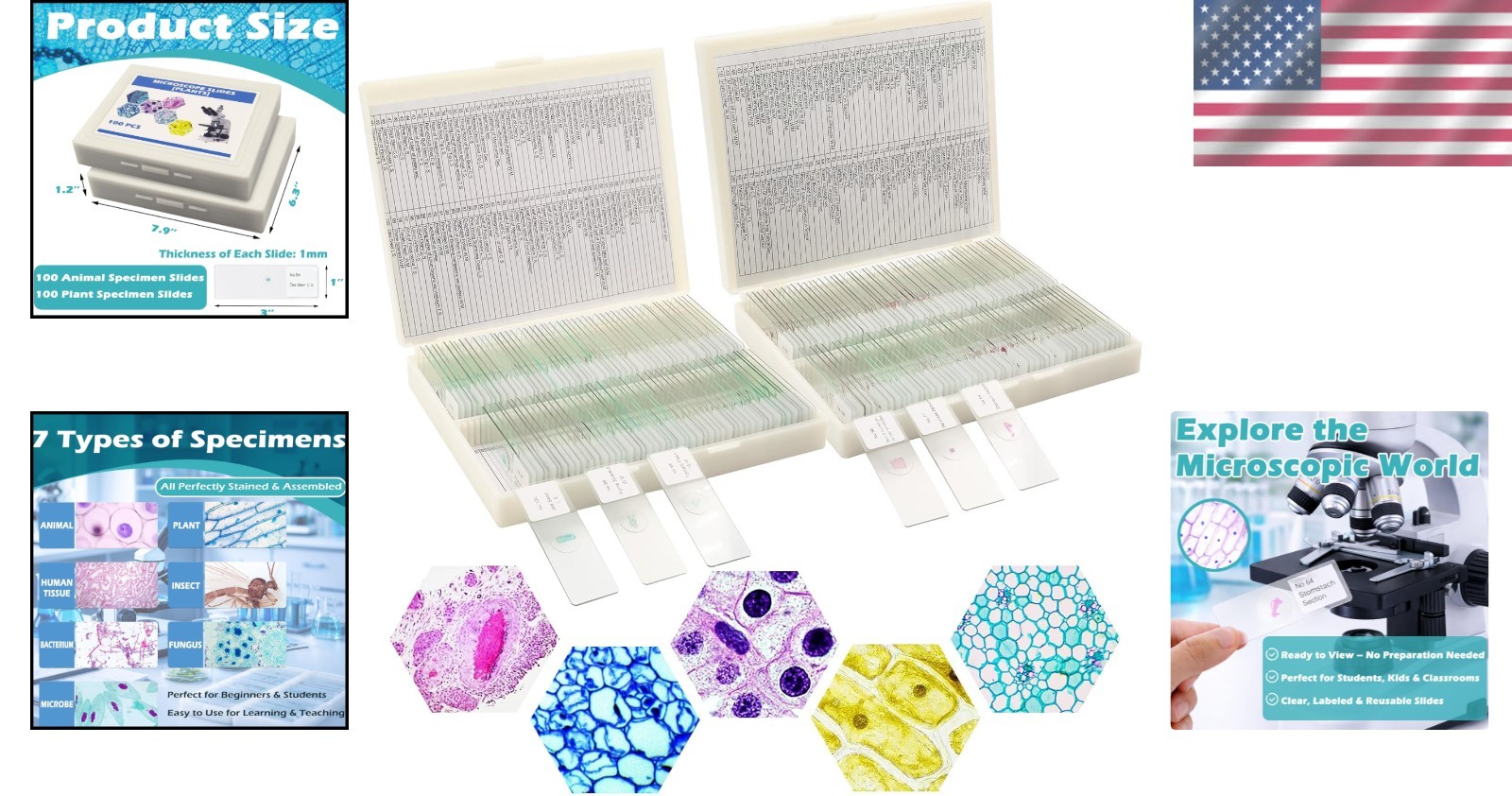 200 Microscope Slides Set with Labels