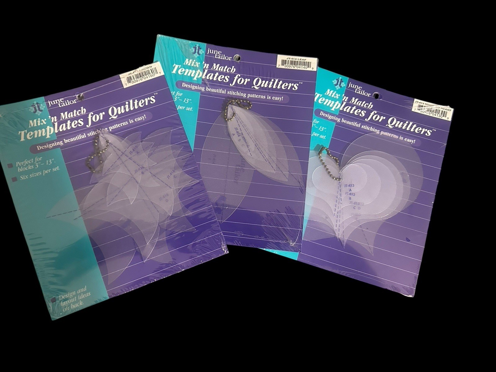 Lot of 3 June Tailor Mix n Match Templates for Quilters Leaf Heart Crown 6/Set