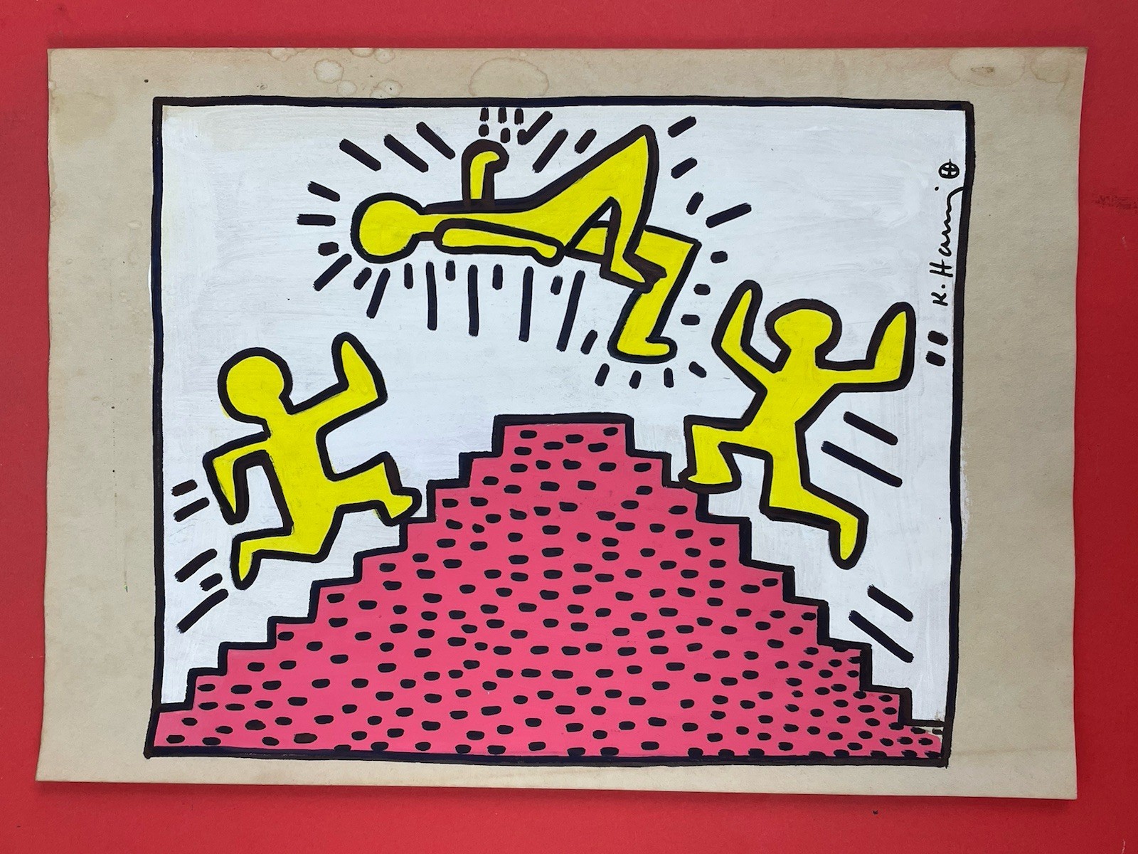 Keith Haring Drawing on paper (Handmade) signed and stamped