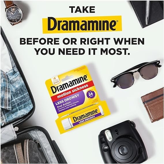 Dramamine All Day Less Drowsy – Tabletas Contra Mareo, 24-Hour Formula (8 Count)