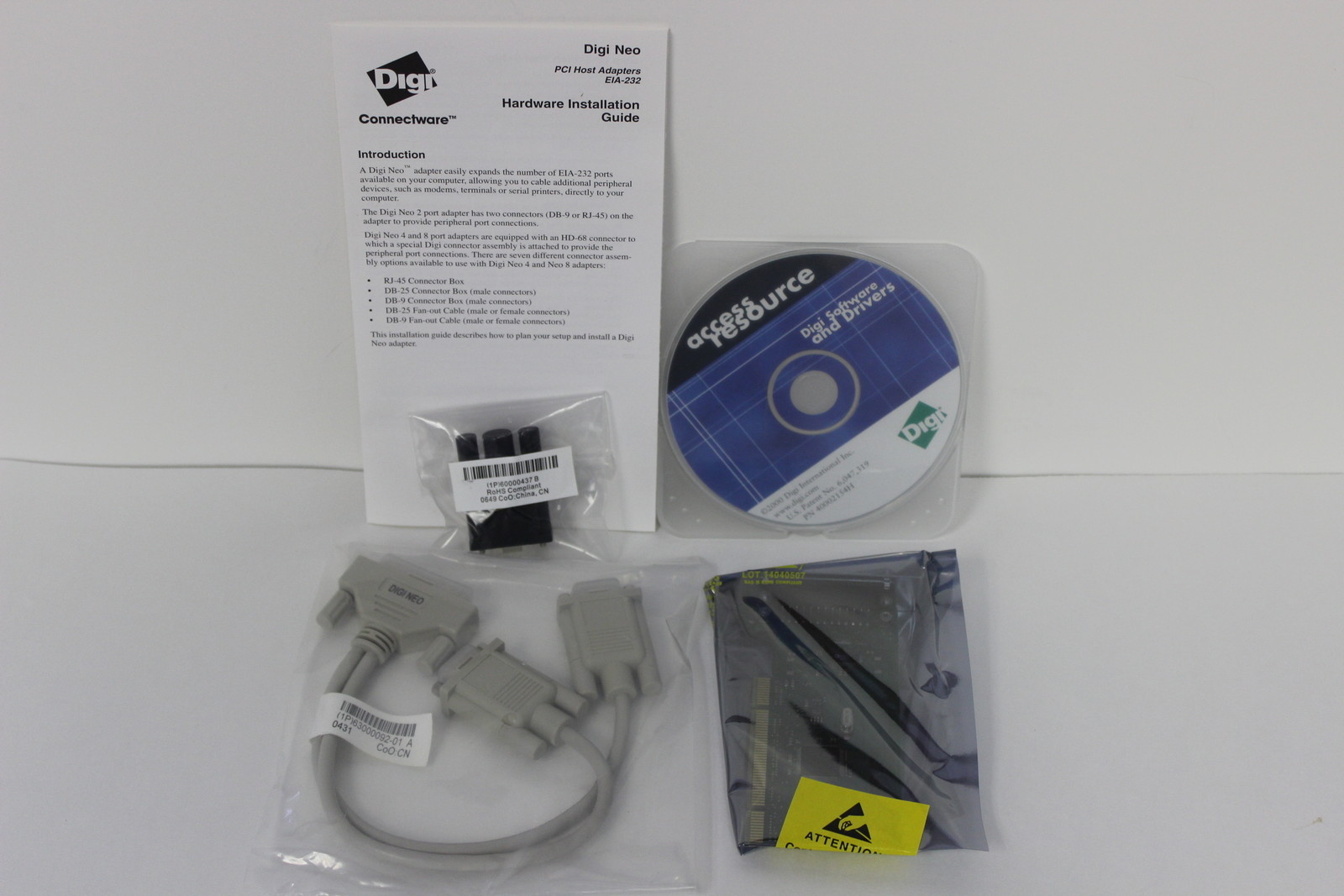 DIGI 70001965 NEO 2 PORT LP PCI ADAPTER WITH DB9M CABLE NEW OPEN BOX