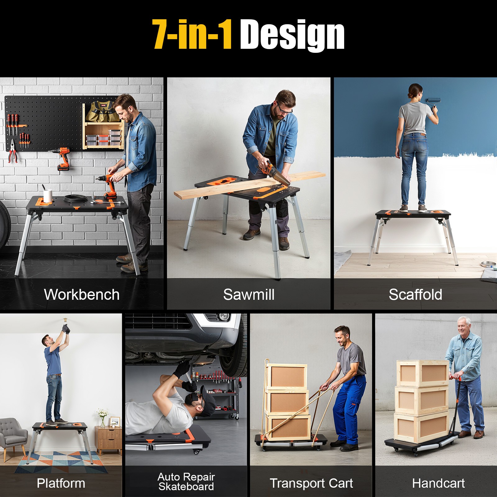 7-in-1 Workbench Portable Folding Sawhorse Work Table 550lbs Load Capacity