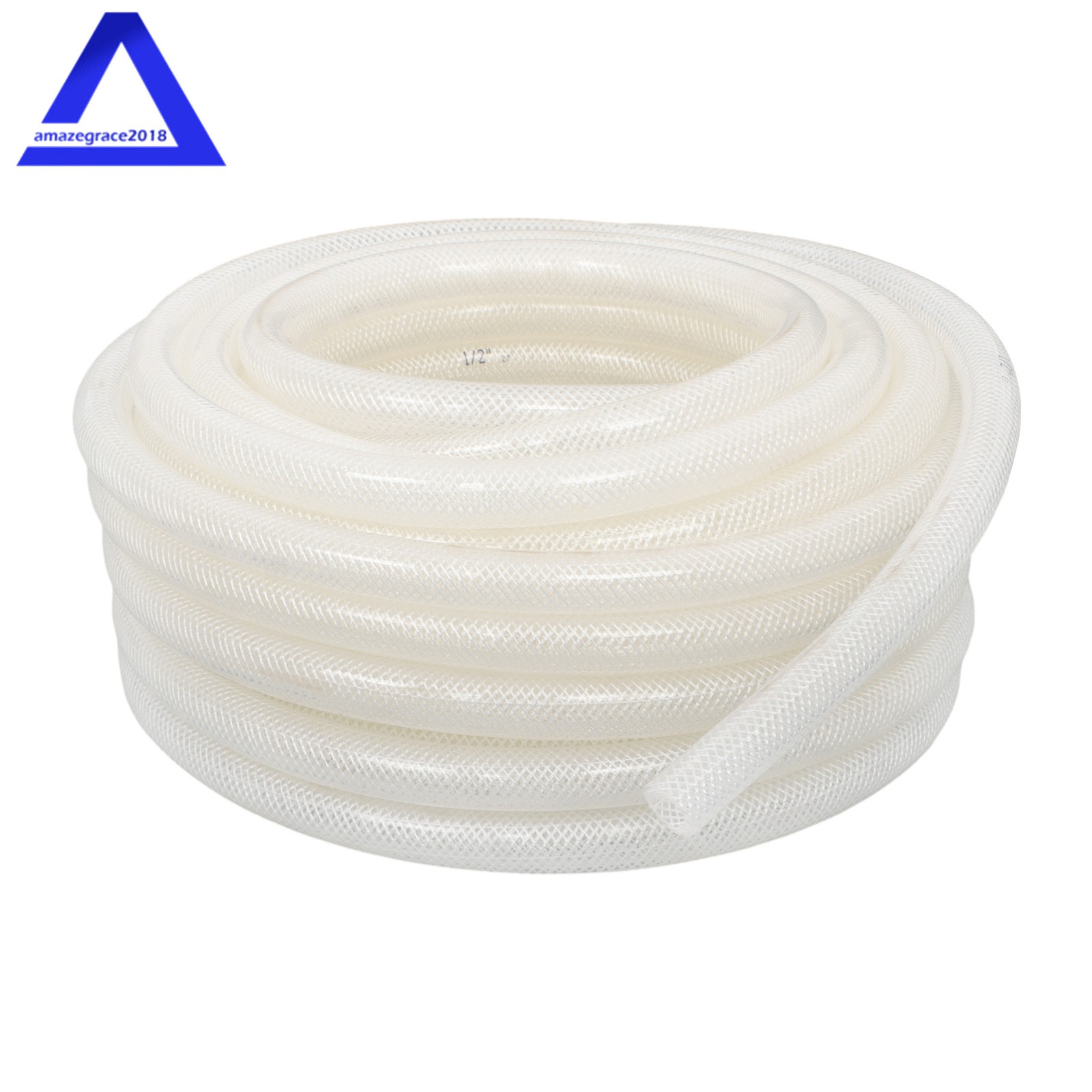 1/2’’ ID × 3/4’’ OD - 50 ft Braided Clear PVC Tubing, Working Pressure 15 Bar