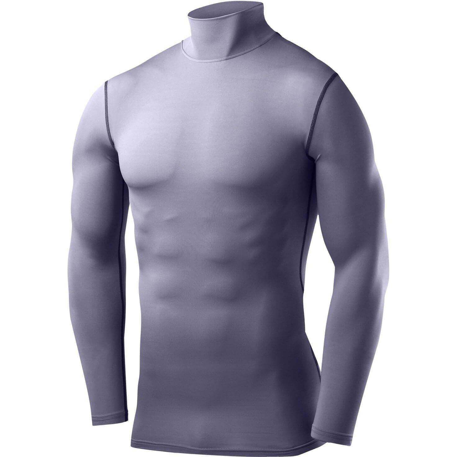 TCA PowerLayer Mock Mens Compression Top Grey Long Sleeve Running Run Jogging