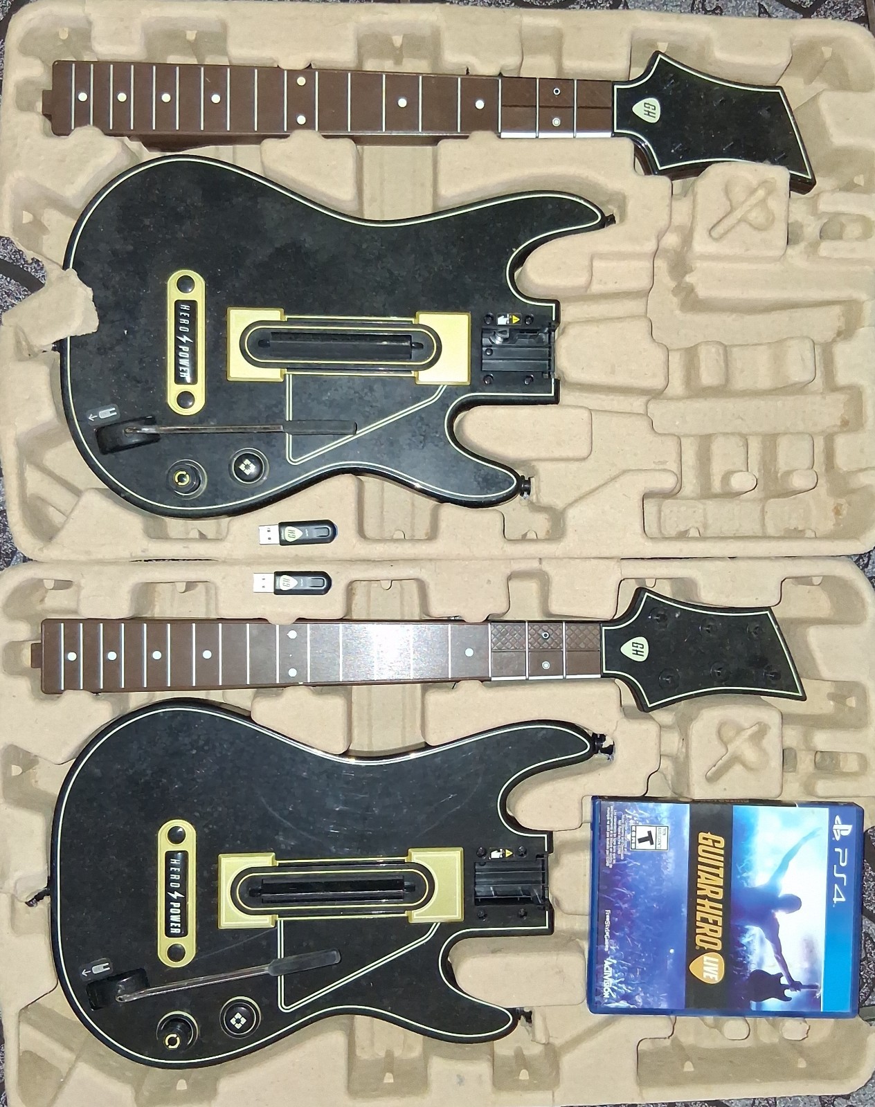 Guitar Hero Live PS4 w/ 2 Guitar Controllers and 2 USB Connecters (No Straps)