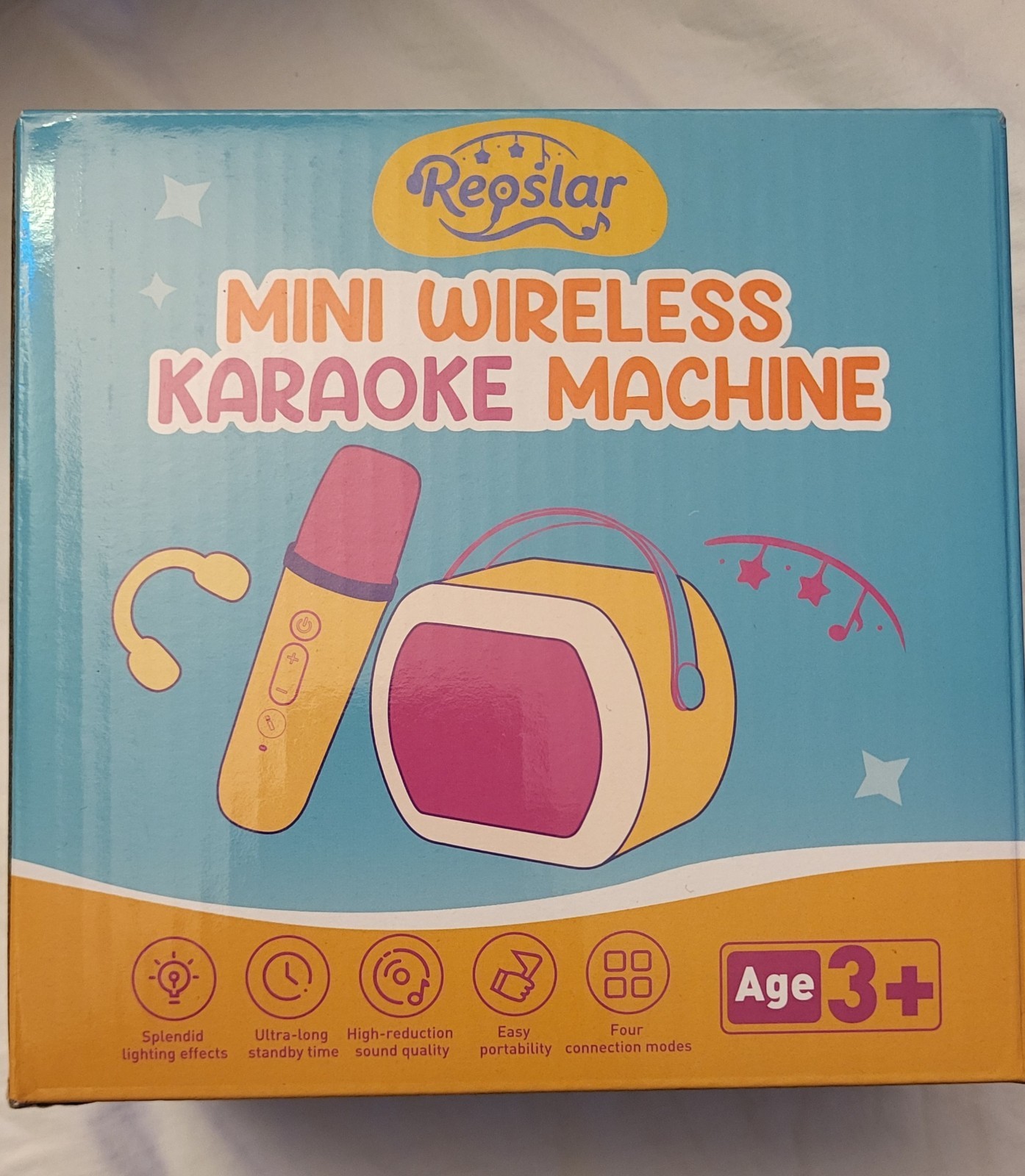 Reoslar Mini Wireless Karaoke Machine - Pink Yellow With 2 Mics - NEW IN BOX