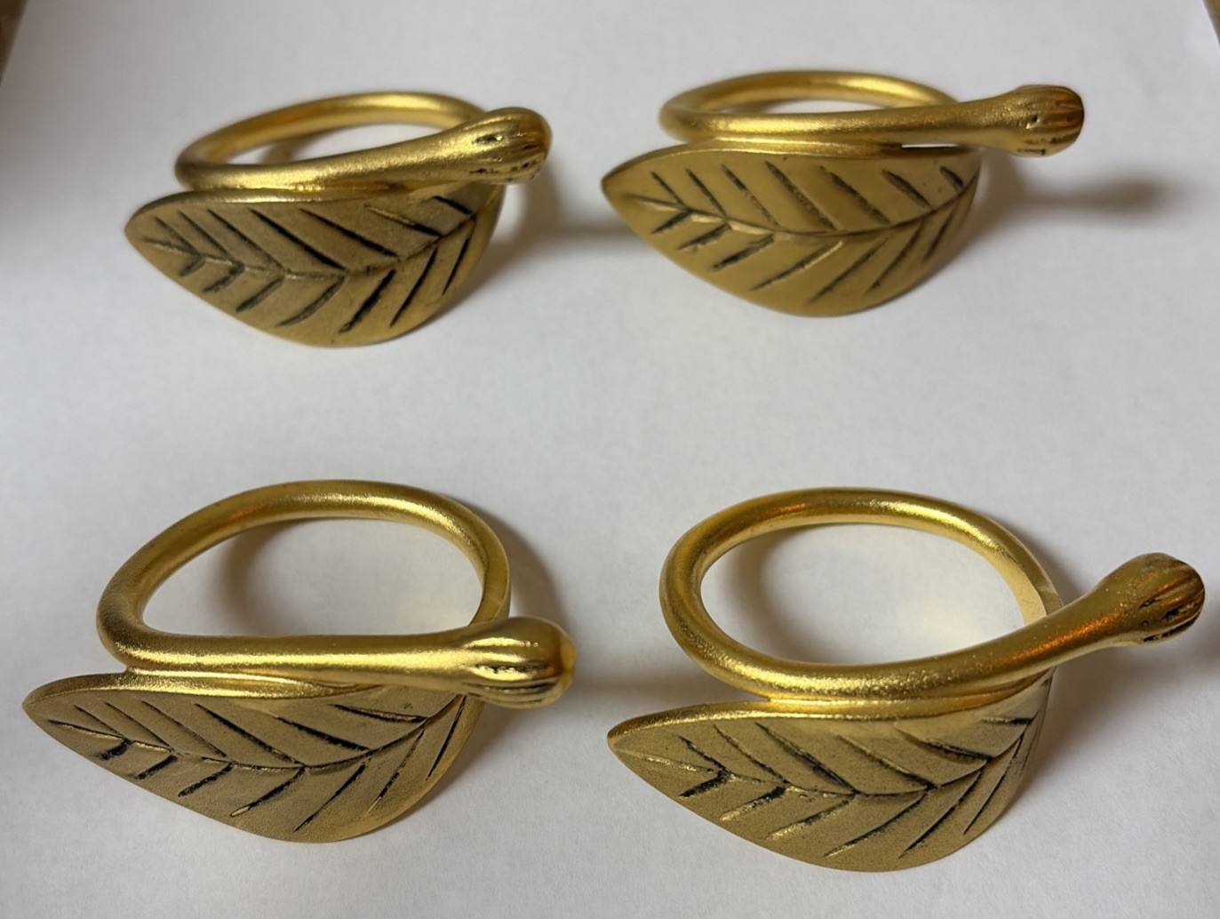 Vintage Napkin Rings Set of 4 Metal Leaf Design Gold Tone Color