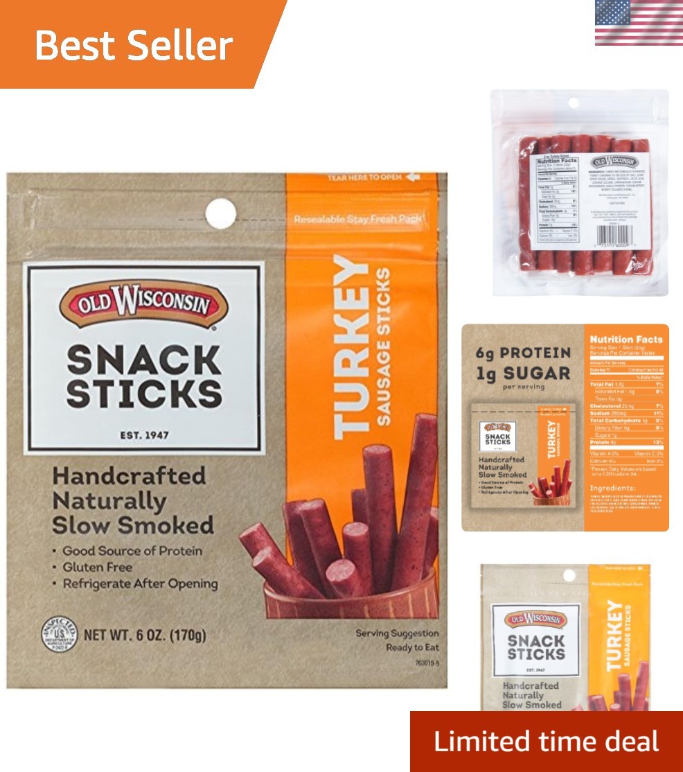Ready-to-Eat Turkey Snack Sticks, High Protein & Low Carb – 6 Oz Resealable Pack