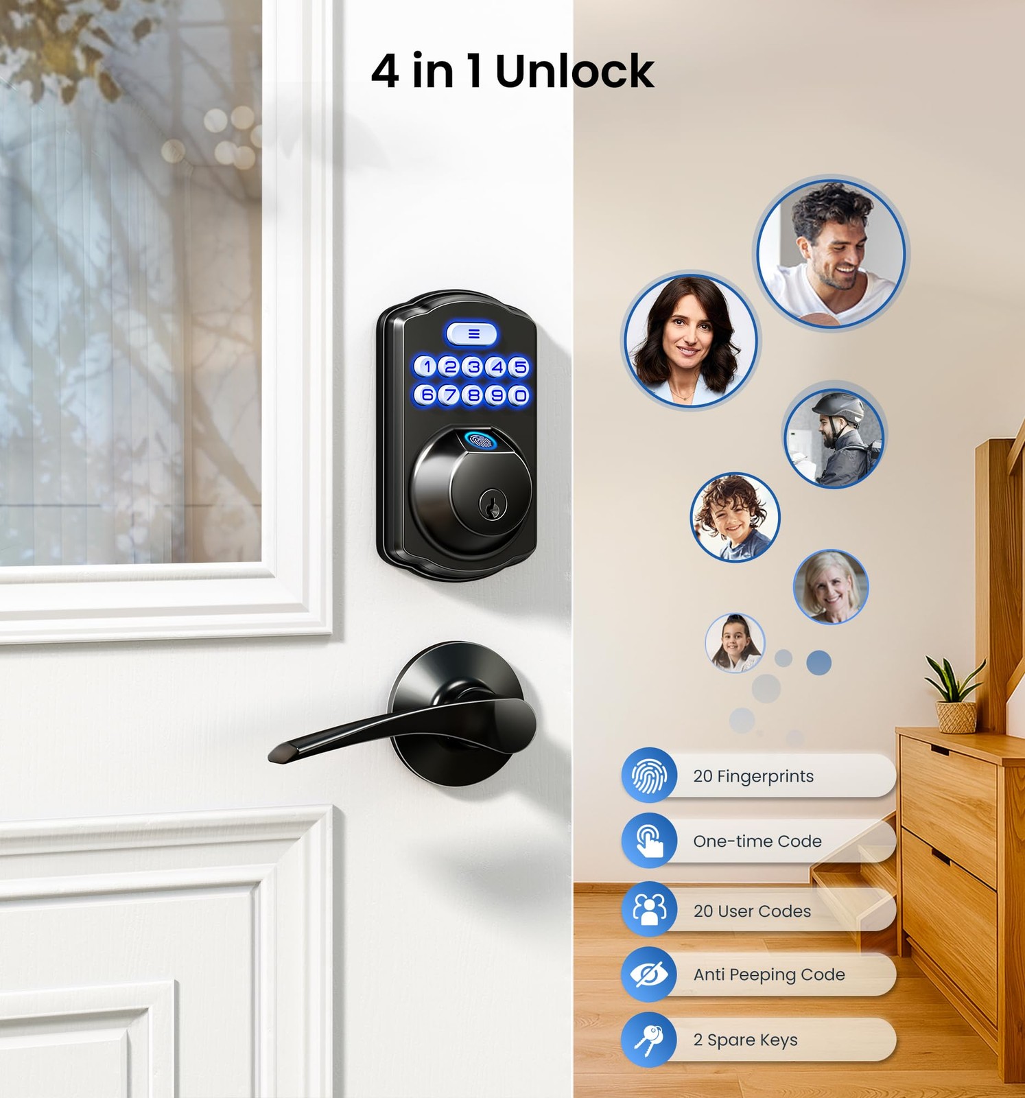KS02A Fingerprint Keyless Entry Door Lock, Auto Lock, Electronic Keypad Deadb...