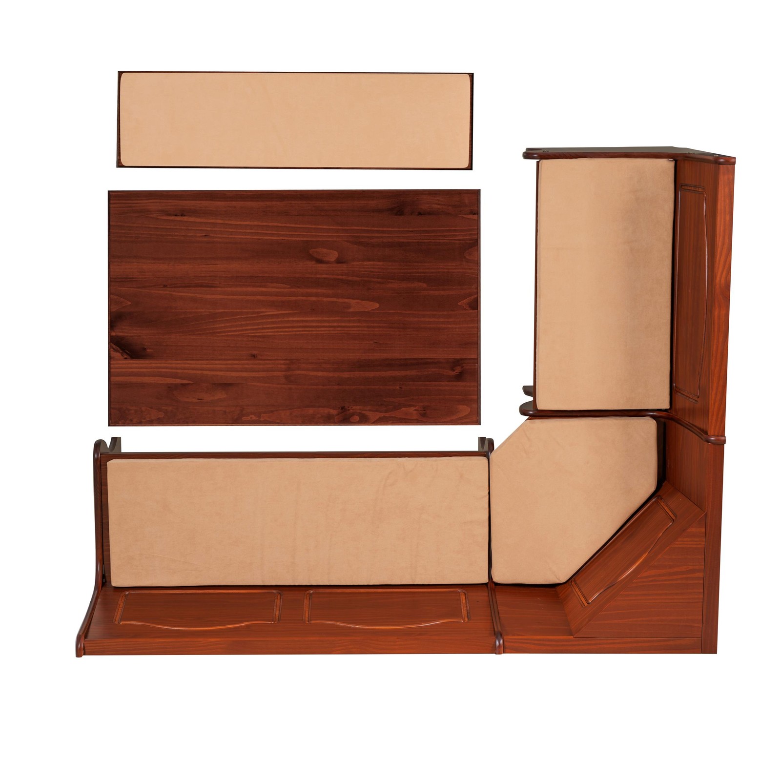 Linon Chelsea 3 Pc Walnut Nook Set with 4 Pc Polyester Cushion Set in Beige