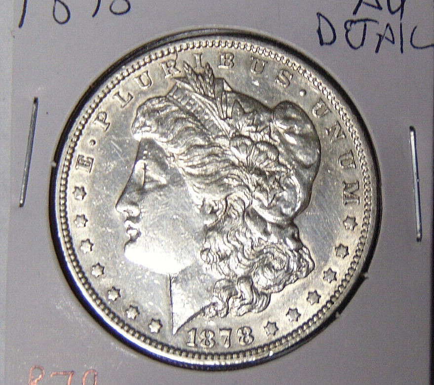 AU Detail 1878-P Morgan Silver Dollar Philadelphia 7TF Reverse of 1879 (3624)