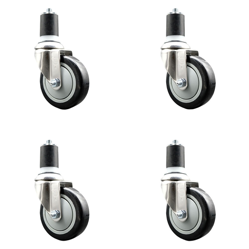 4 Inch 316SS Black Polyurethane Swivel 1-3/4 Inch Expanding Stem Caster Set SCC