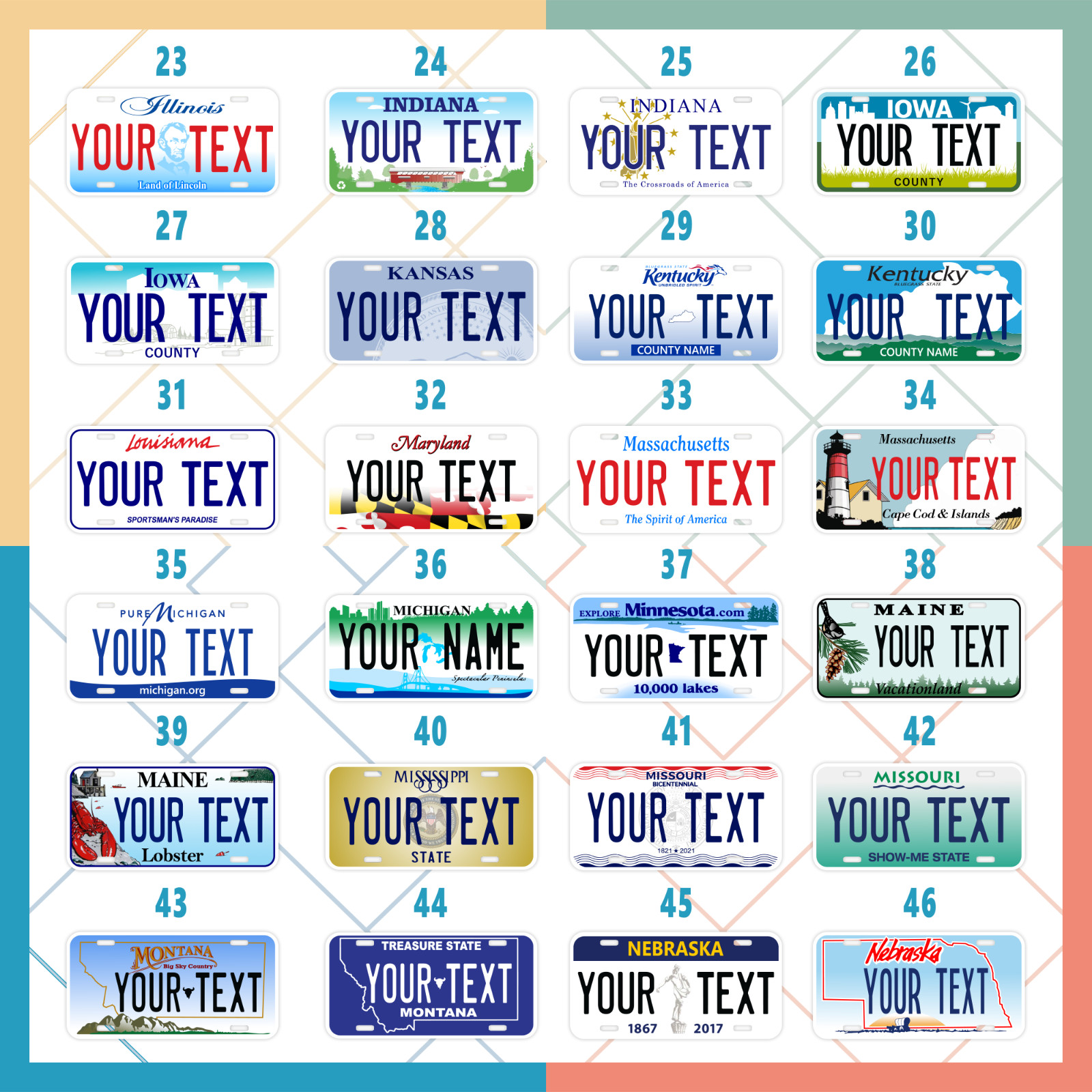 Custom RC car license plate | scale model 50 States | Fits 1/8, 1/10, 1/12, 1/14
