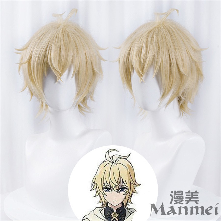 Seraph of the end Mikaela Hyakuya Light Blonde Wig Cosplay Short Hair Hairpieces