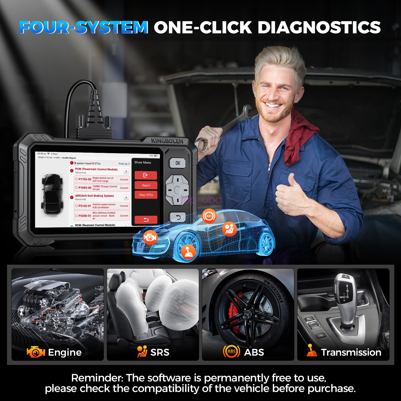 2026 KINGBOLEN S608 Car Diagnostic Tool OBD2 Scanner Code Reader Free Update