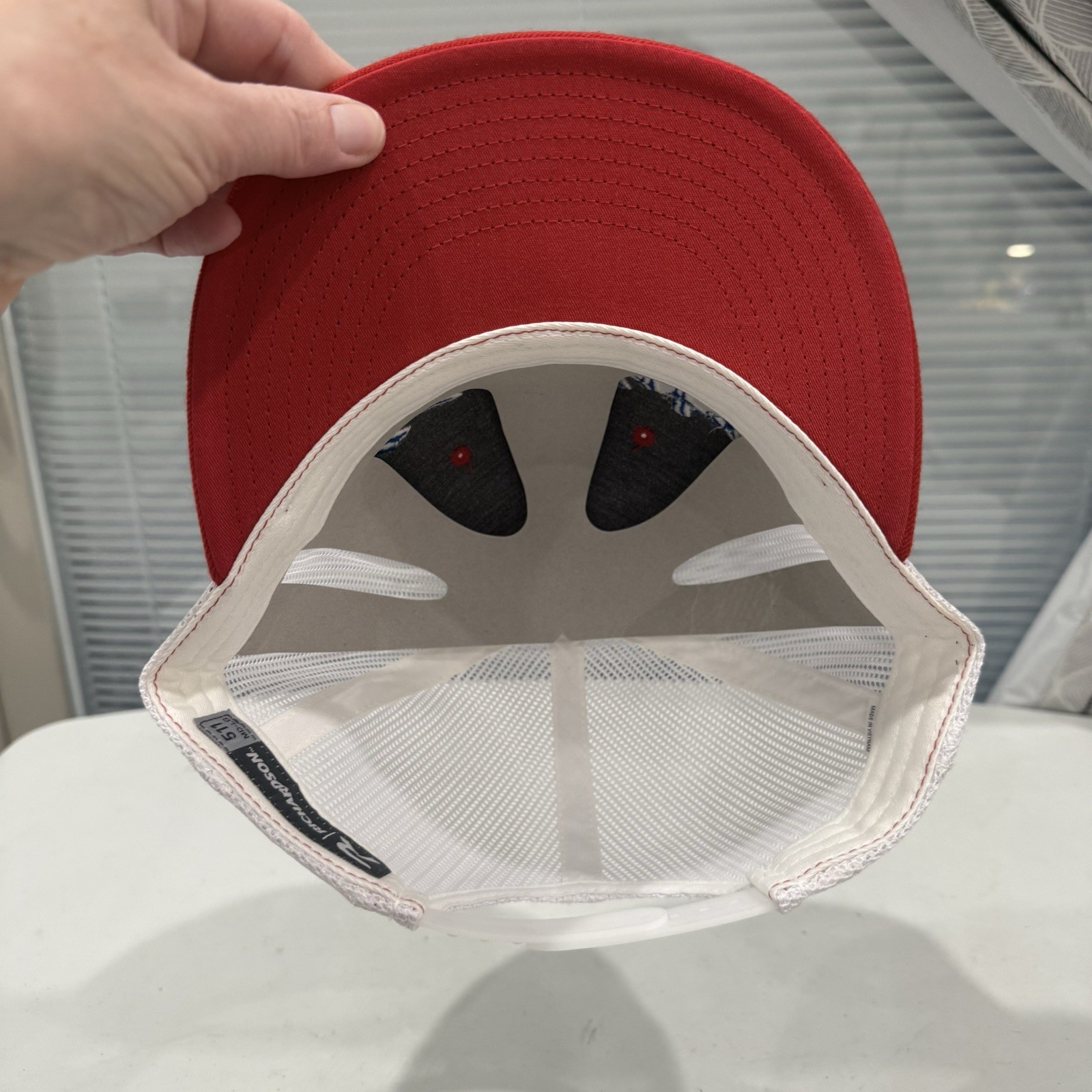 Knights Royal Blue White Script on Red Hat Cap White Mesh Snapback Russell EUC