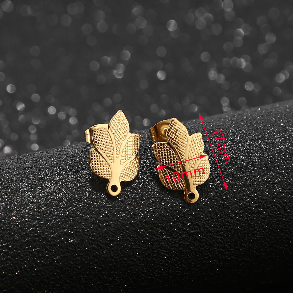 Gold Leaf Stainless Steel Earring Posts Stainless Steel Stud Earring Component