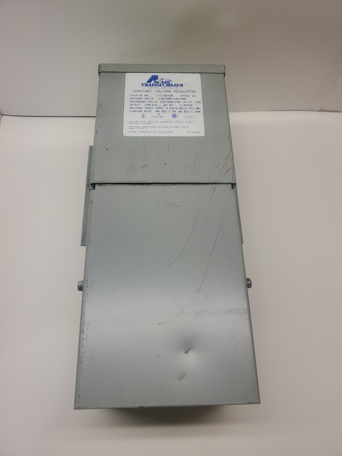T-1-69430 Acme Constant Voltage Regulator pri 120/208/240/480 sec 120/208/240