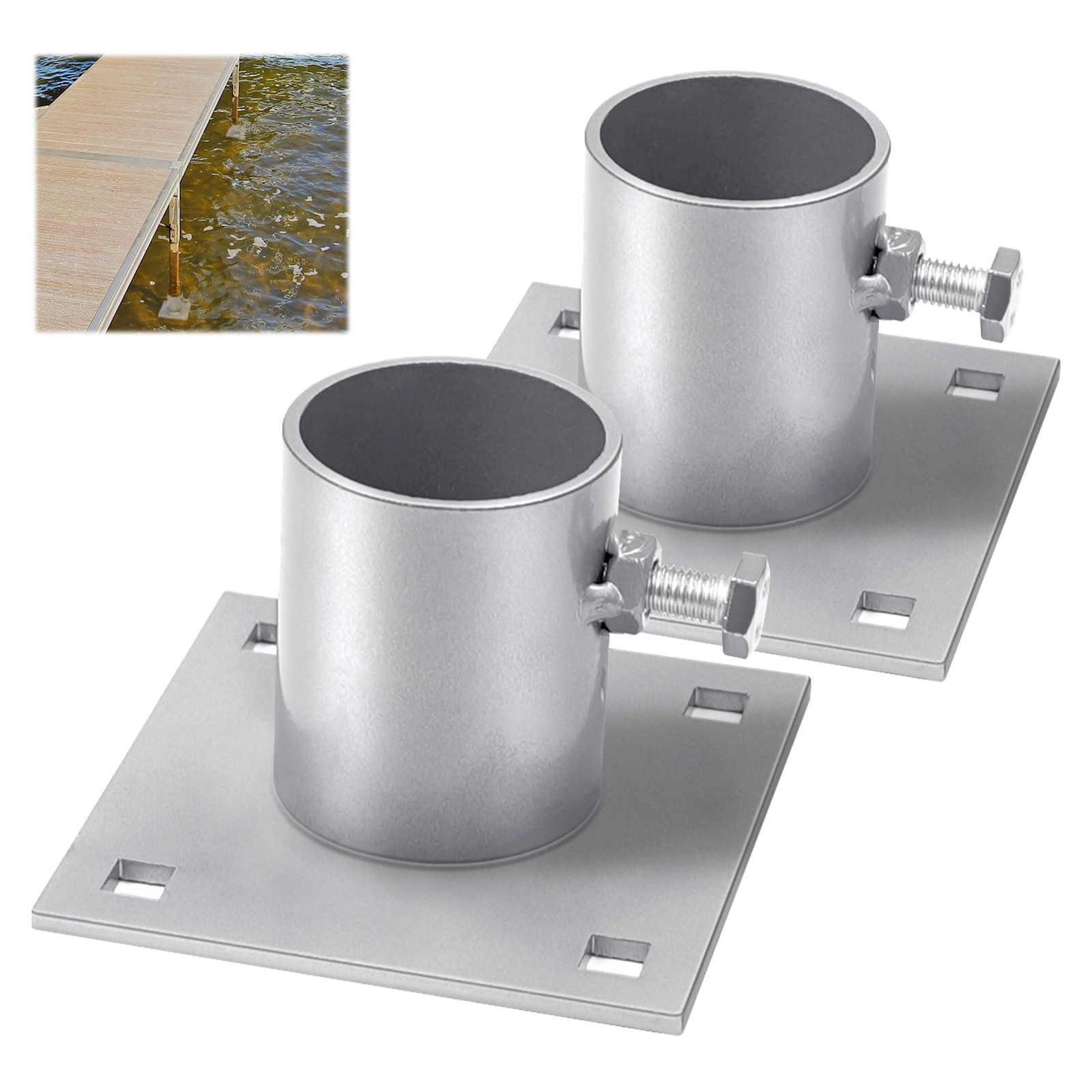 Dock Bottom Pad, 4-3/5" Stationary Dock Base Plate Hardware, 2 Pcs silver