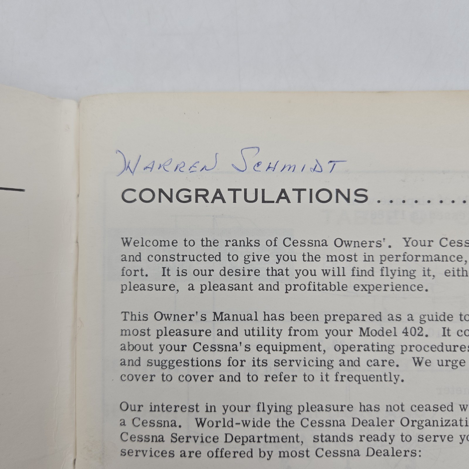 Vintage 1967 Cessna Model 402 Owner's Manual